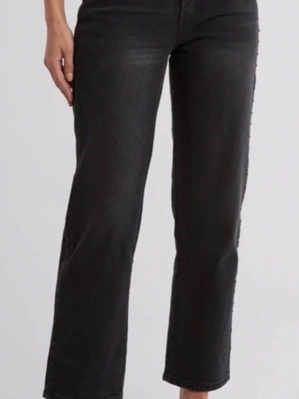 Kensie Jeans The Astrid High Rise Straight Black Denim Jeweled Jeans 8
